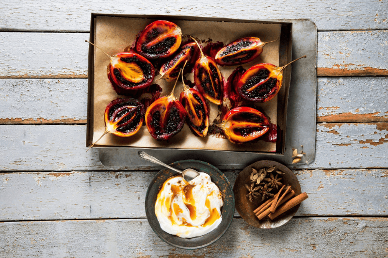 Spiced tamarillos and mascarpone